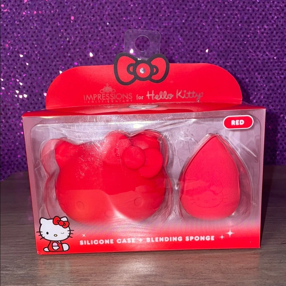 Hello Kitty Makeup Sponge & Silicone Case Set Red Sanrio NIB